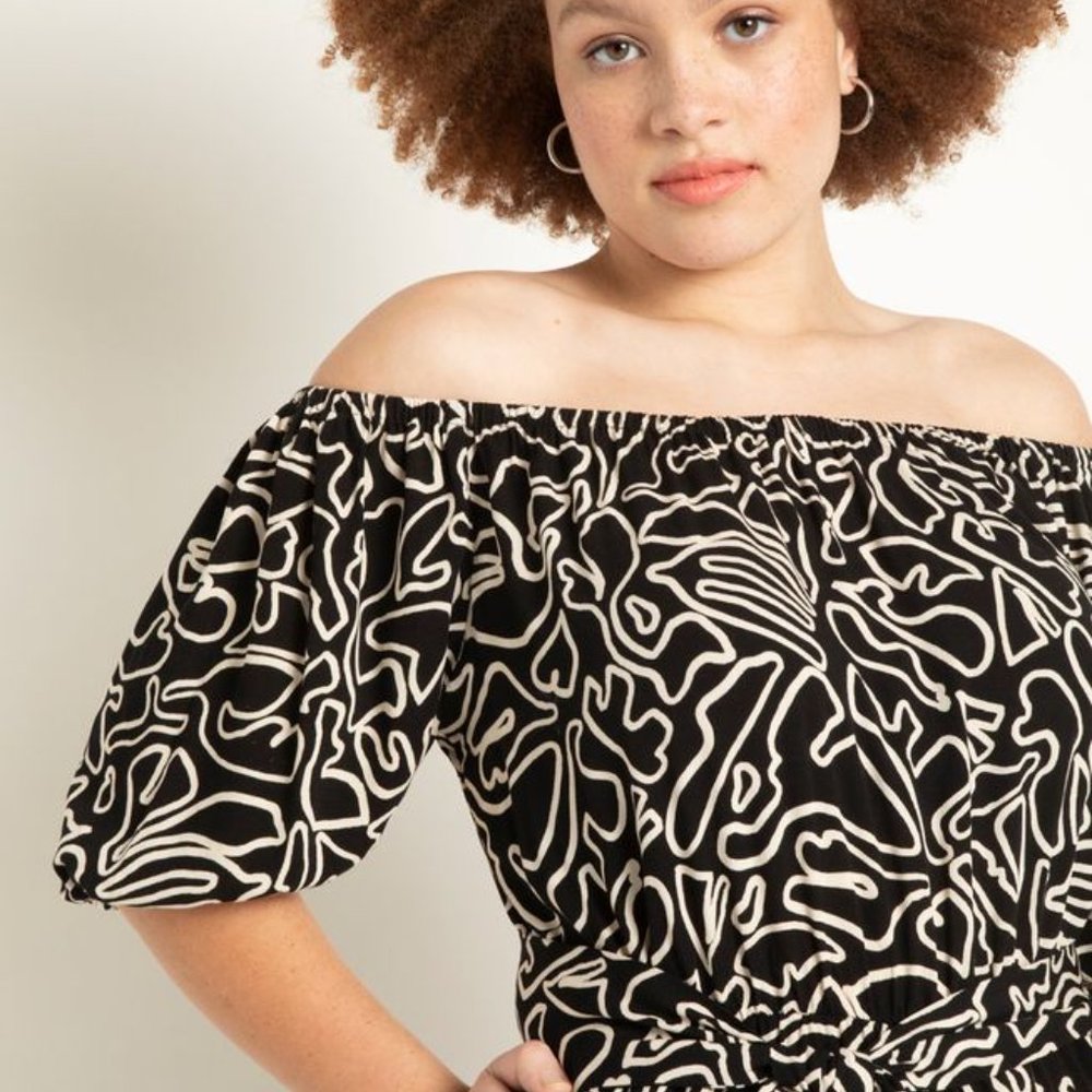 Eloquii Printed Wide Leg Off Shoulder Jumpsuit 24 - Picture 3 of 7